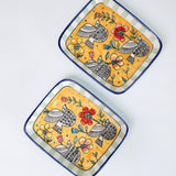 Perch Handpainted Ceramic Square Platter - Set of 2