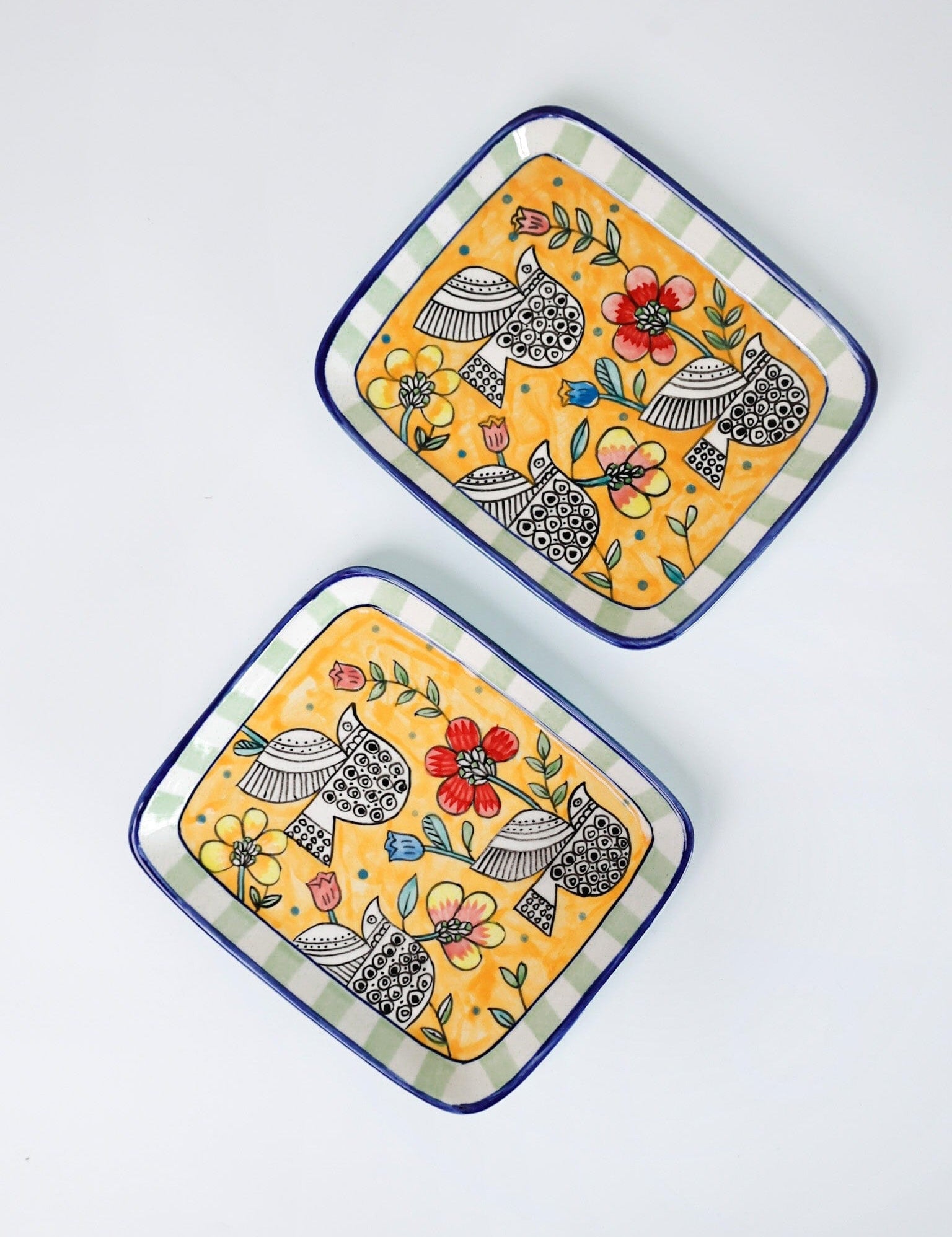 Perch Handpainted Ceramic Square Platter - Set of 2