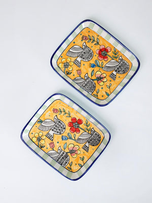 Perch Handpainted Ceramic Square Platter - Set of 2