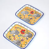 Perch Handpainted Ceramic Square Platter - Set of 2