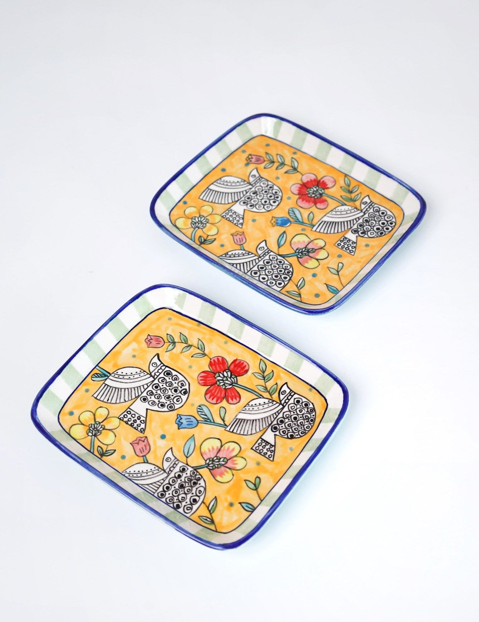 Perch Handpainted Ceramic Square Platter - Set of 2