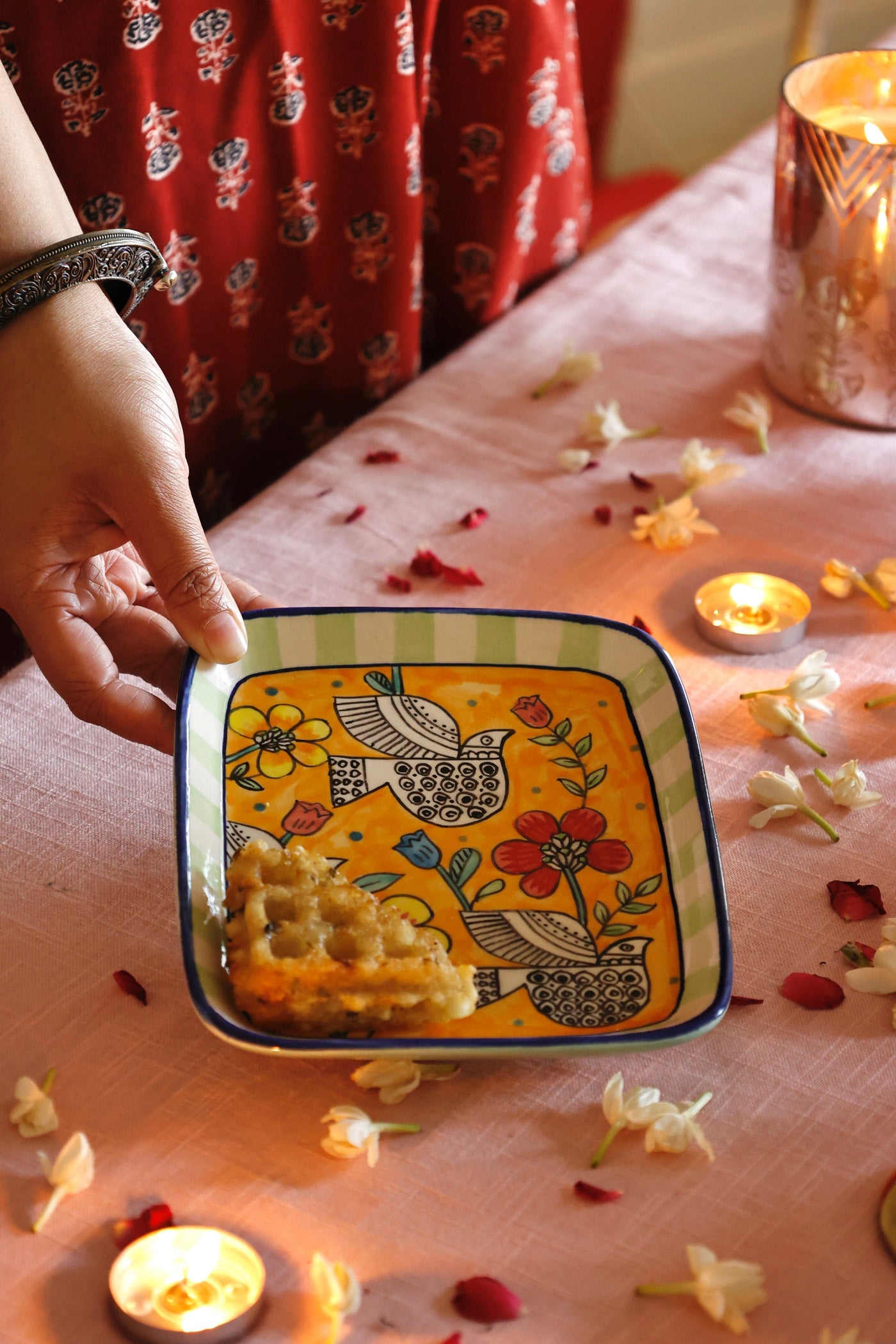 Perch Handpainted Ceramic Square Platter - Set of 2