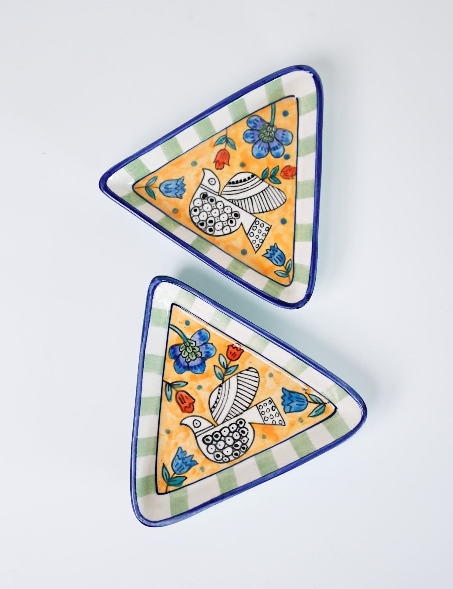 Perch Handpainted Ceramic Triangle Platter - Set of 2