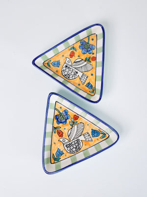 Perch Handpainted Ceramic Triangle Platter - Set of 2