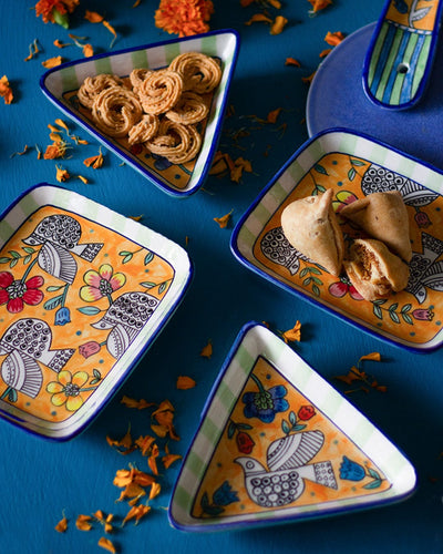 Perch Handpainted Ceramic Triangle Platter - Set of 2