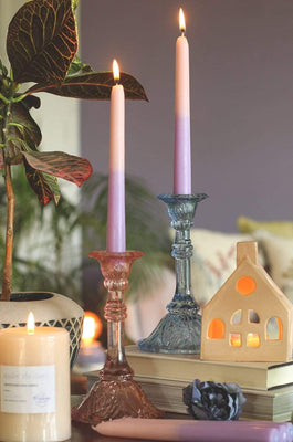 Periwinkle Half & Half Tapered Candles - Set of 6