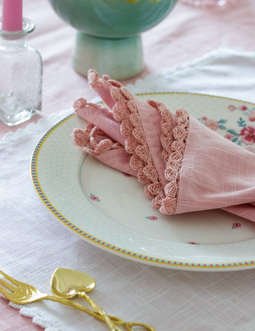 Petal Blush Hand Crochet Napkins - Set of 6