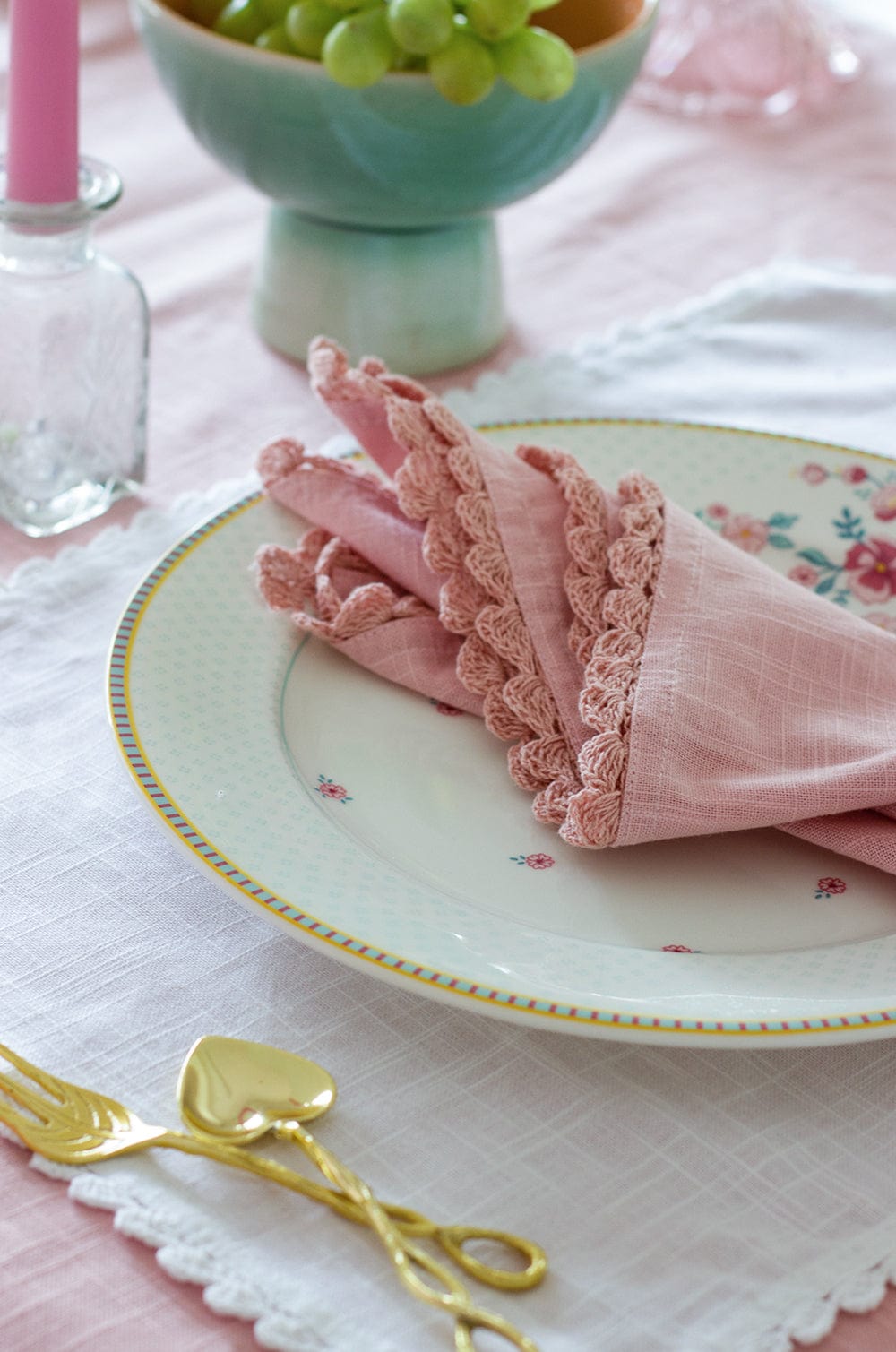 Petal Blush Hand Crochet Napkins - Set of 6