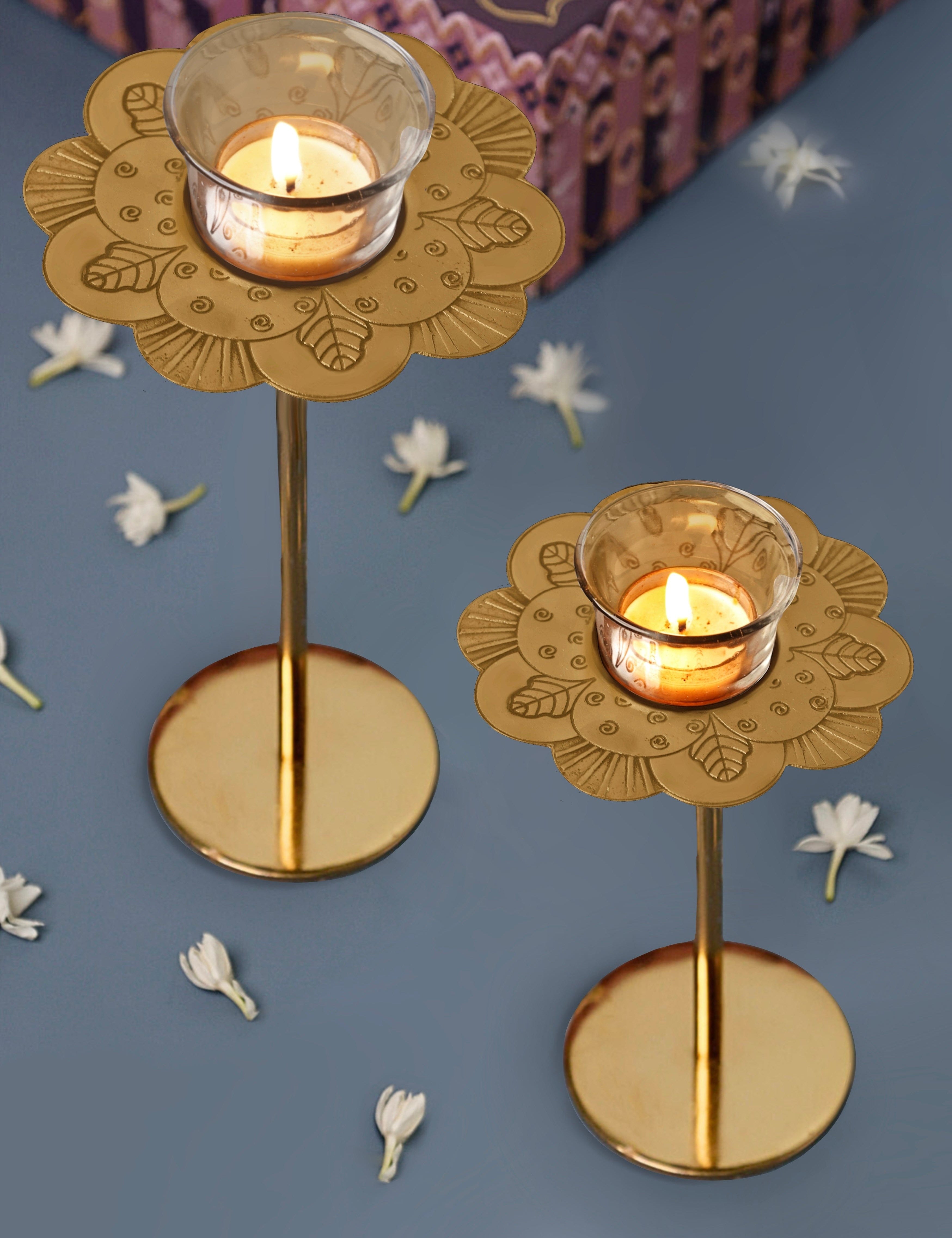 Phool Large Tealight Holders with Stand Gift Box - Set of 2