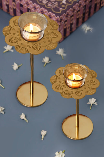 Phool Large Tealight Holders with Stand Gift Box - Set of 2