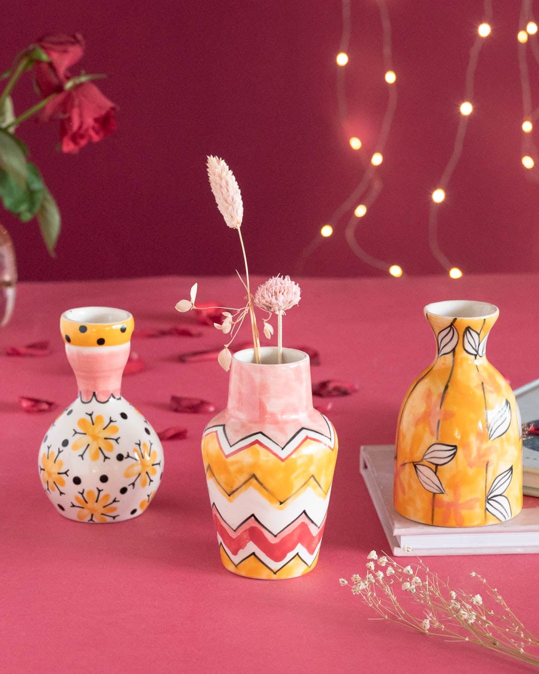 Pink Horizon Handpainted Mini Vases - Set of 3