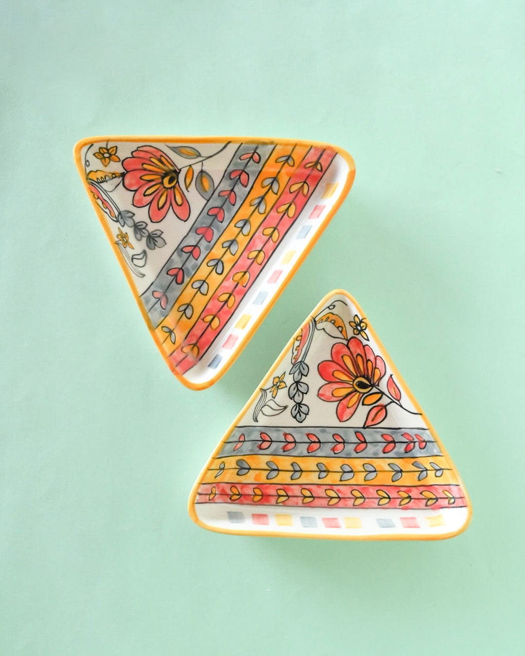 Pink Horizon Handpainted Triangular Platter - set of 2