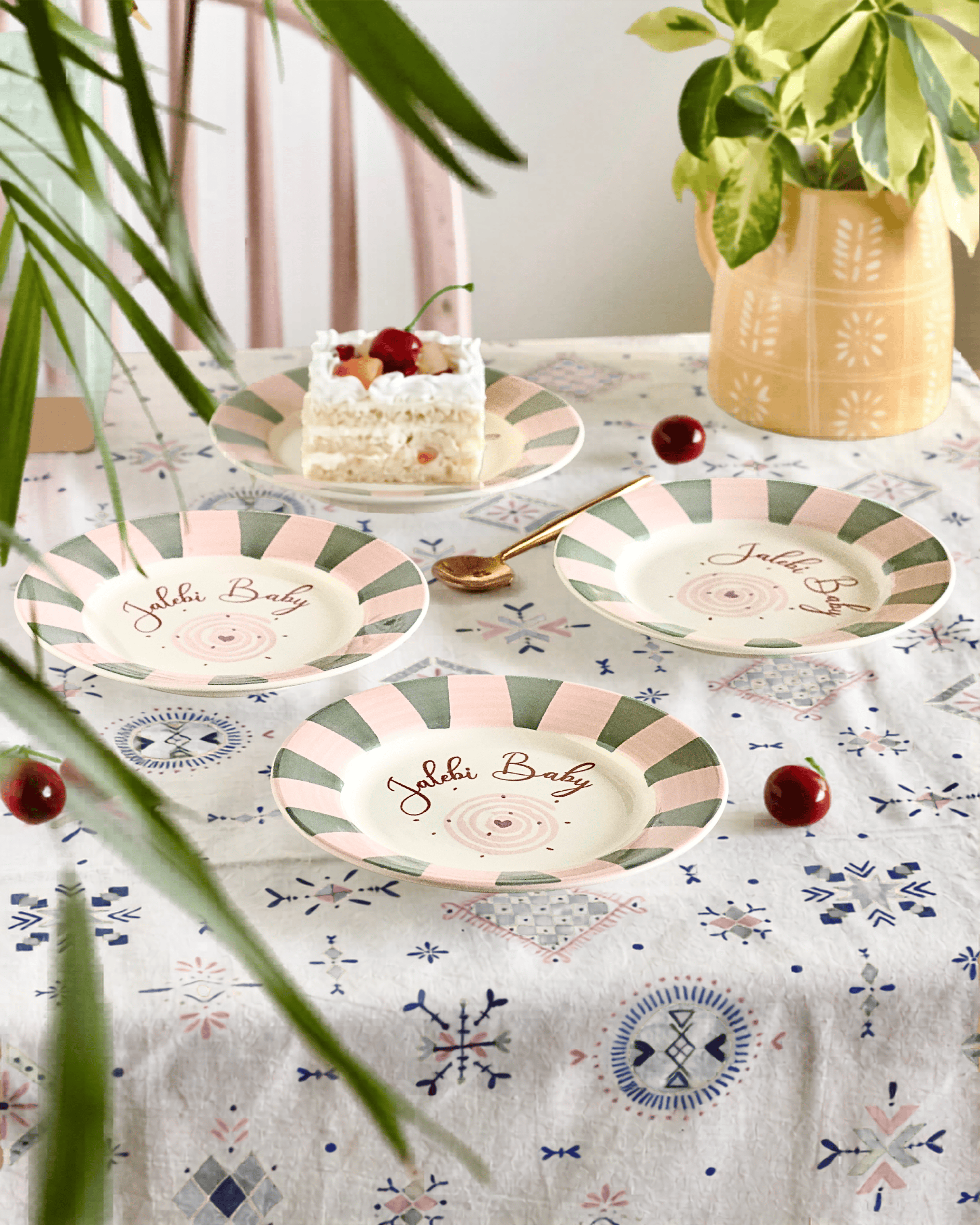 Plate Jalebi Baby Handpainted Ceramic Dessert Plate - Set of 4
