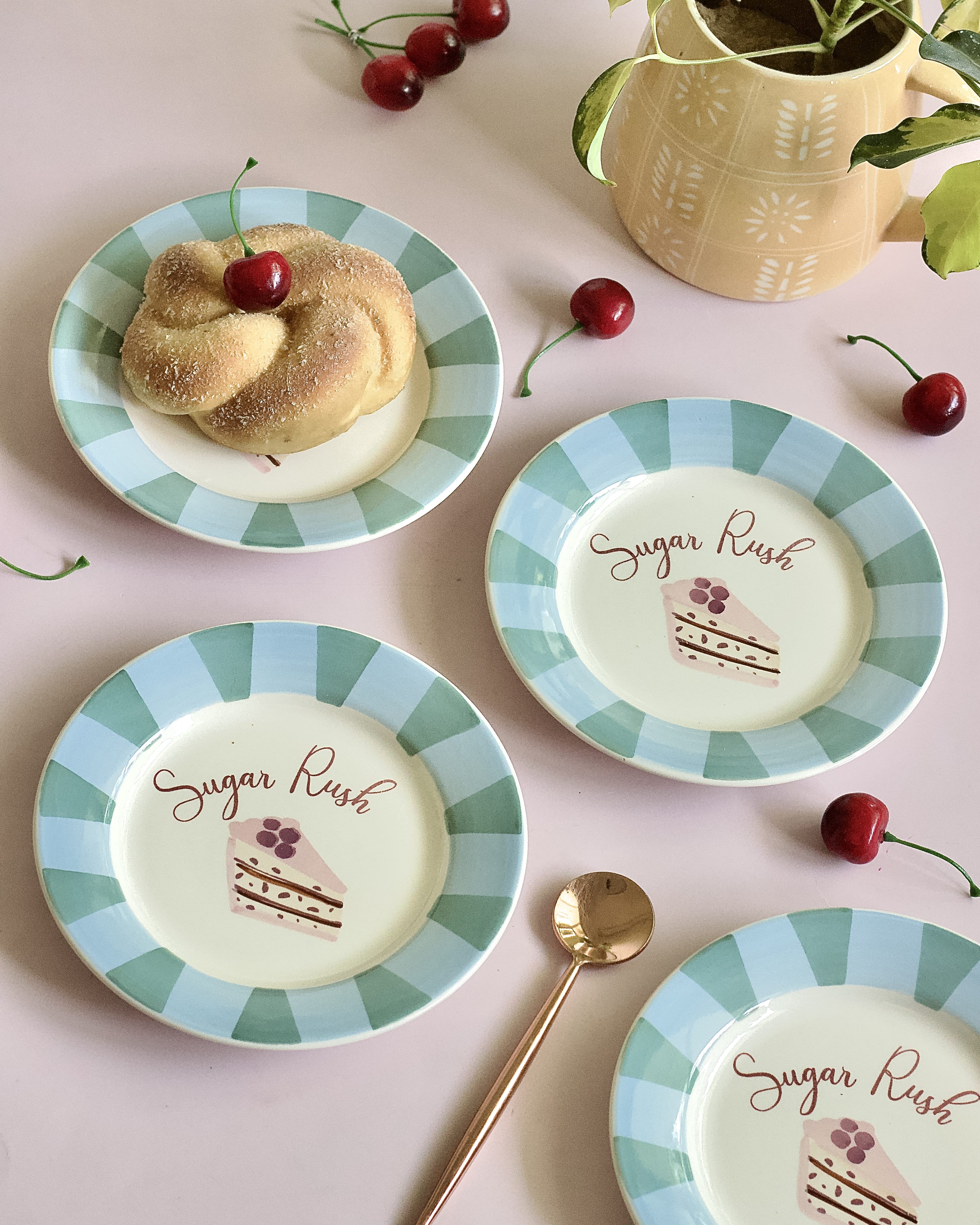 Plate Sugar Rush Handpainted Ceramic Dessert Plate - Set of 4