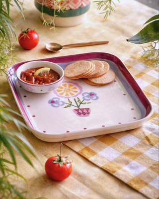 Sundrop Handpainted Ceramic Square Platter & Nutbowl