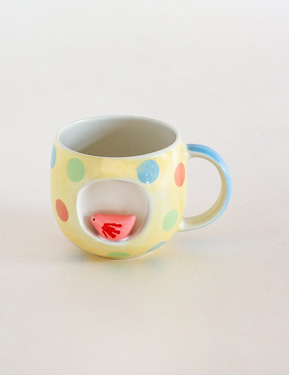 Polka Dot Bird Handpainted Ceramic Mug