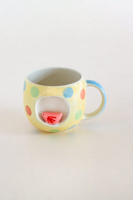 Polka Dot Bird Handpainted Ceramic Mug