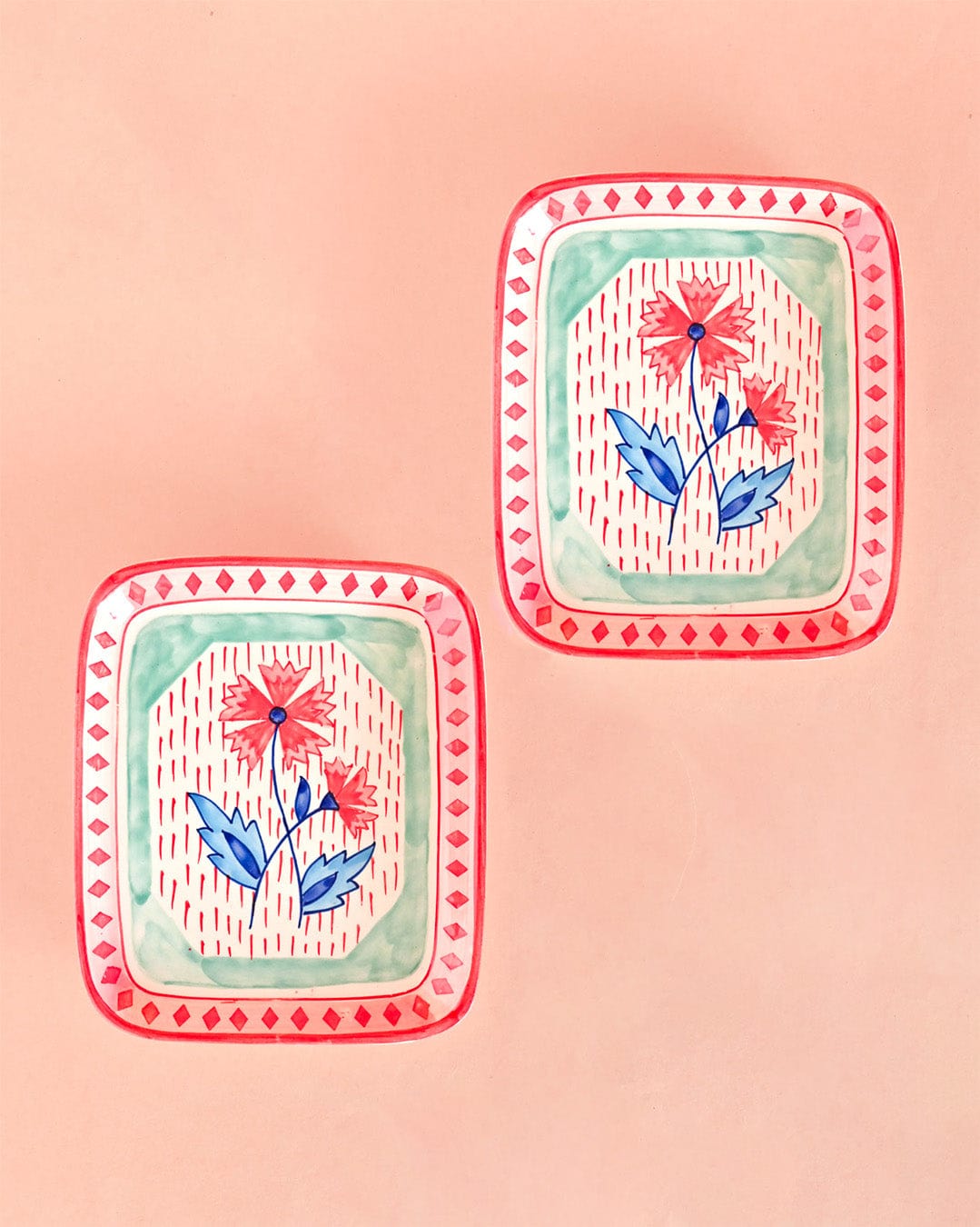 Poppies & Play Handpainted Rectangular Platter- Set of 2