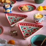 Poppies  & Play Handpainted Triangular Plates - Set of 2