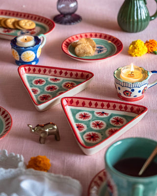 Poppies  & Play Handpainted Triangular Plates - Set of 2