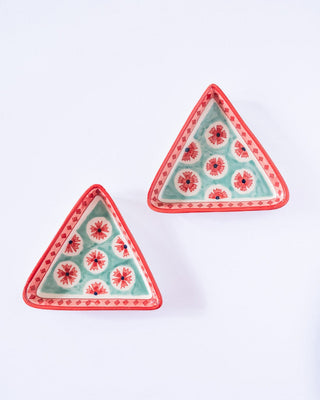 Poppies  & Play Handpainted Triangular Plates - Set of 2