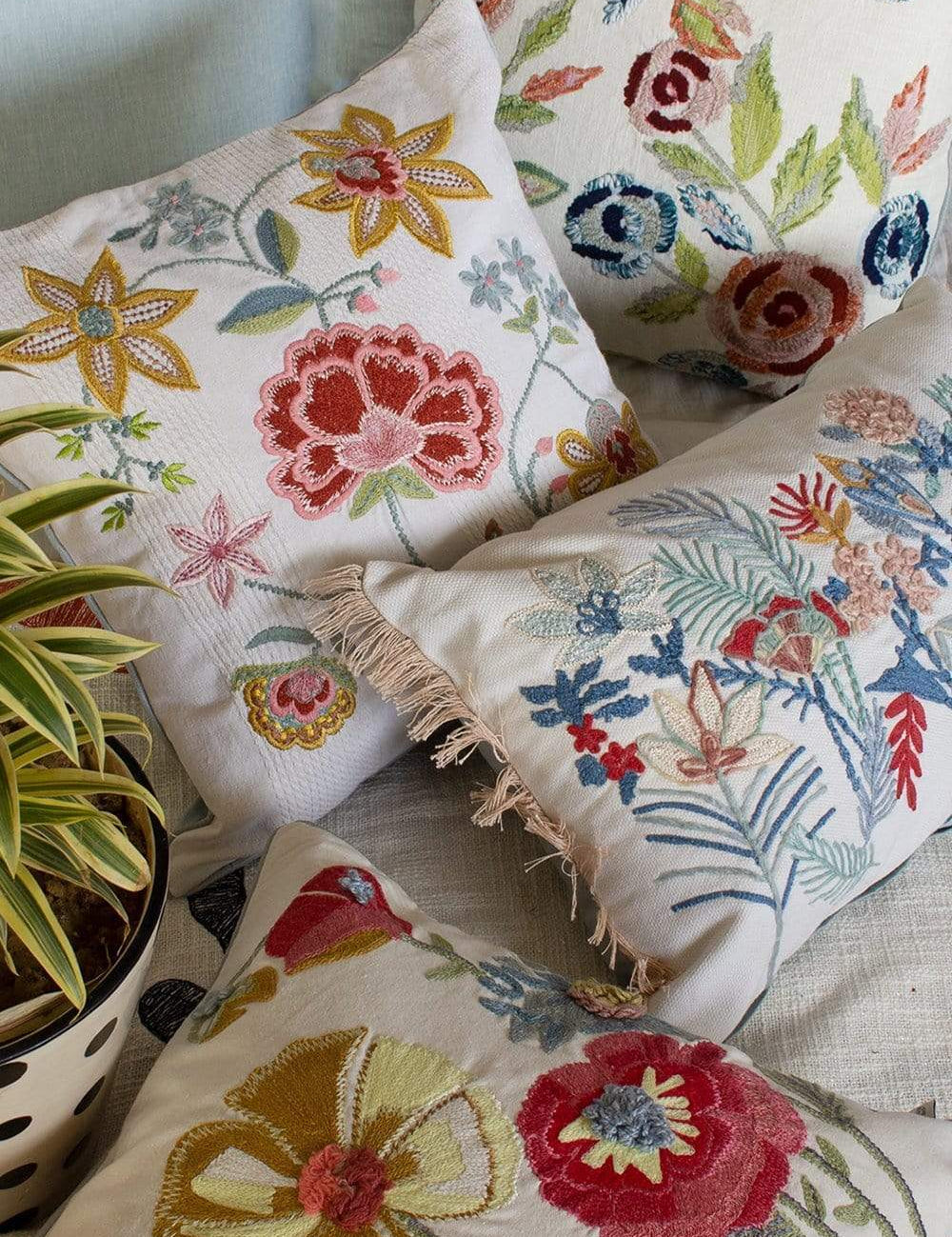 Poppy Embroidered Cushion Cover