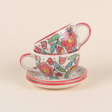 Poppy Petals Handpainted Cup & Saucer - Set Of 2