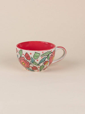 Poppy Petals Handpainted Cup & Saucer - Set Of 2