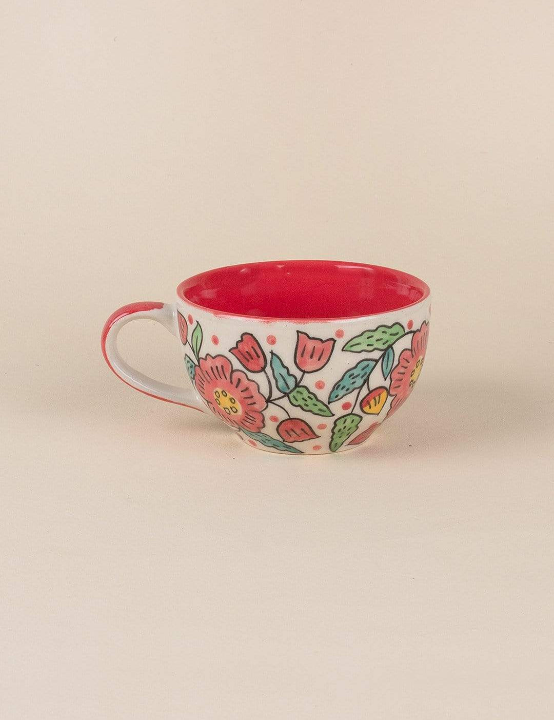 Poppy Petals Handpainted Cup & Saucer - Set Of 2