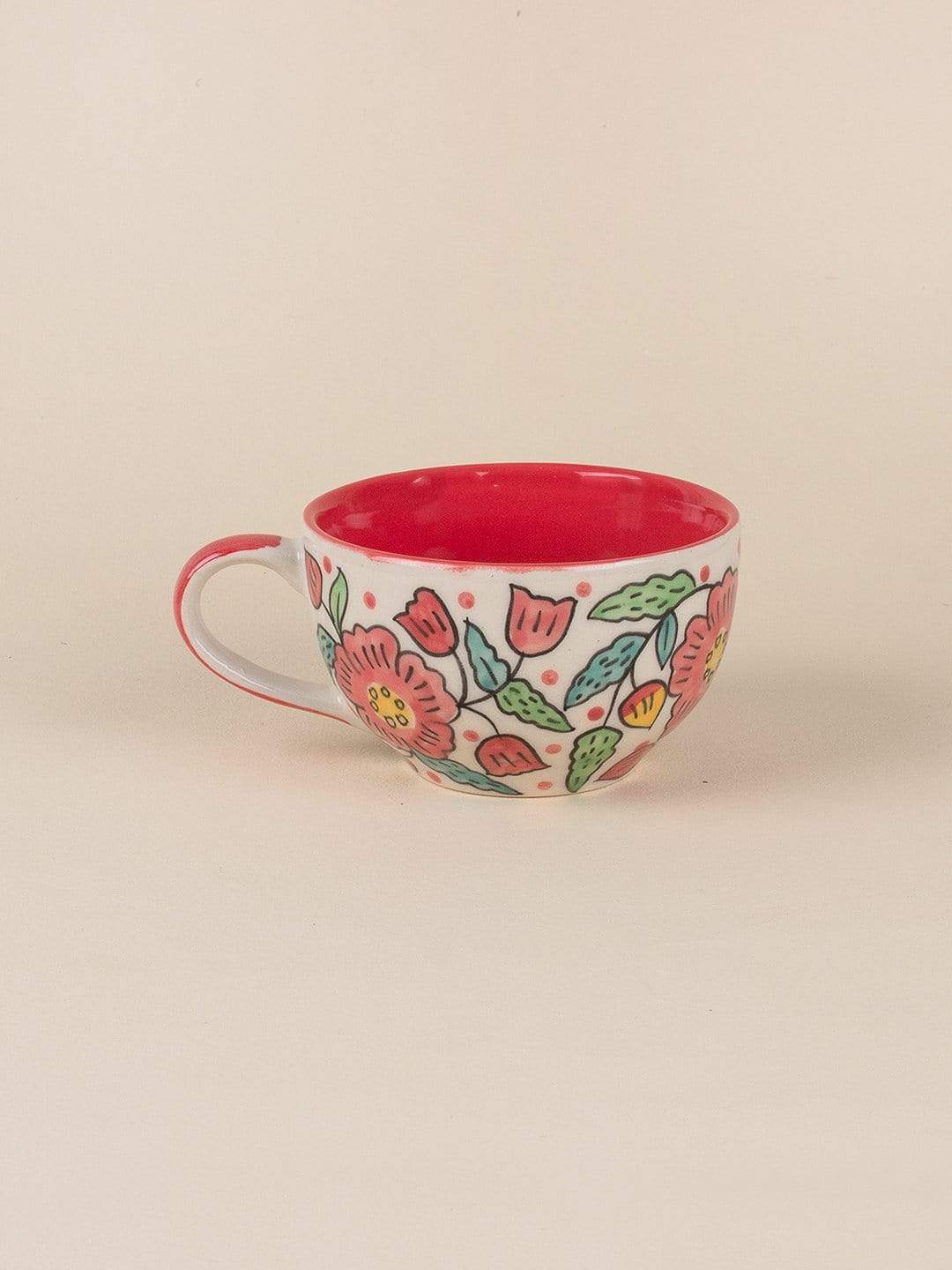 Poppy Petals Handpainted Cup & Saucer - Set Of 2