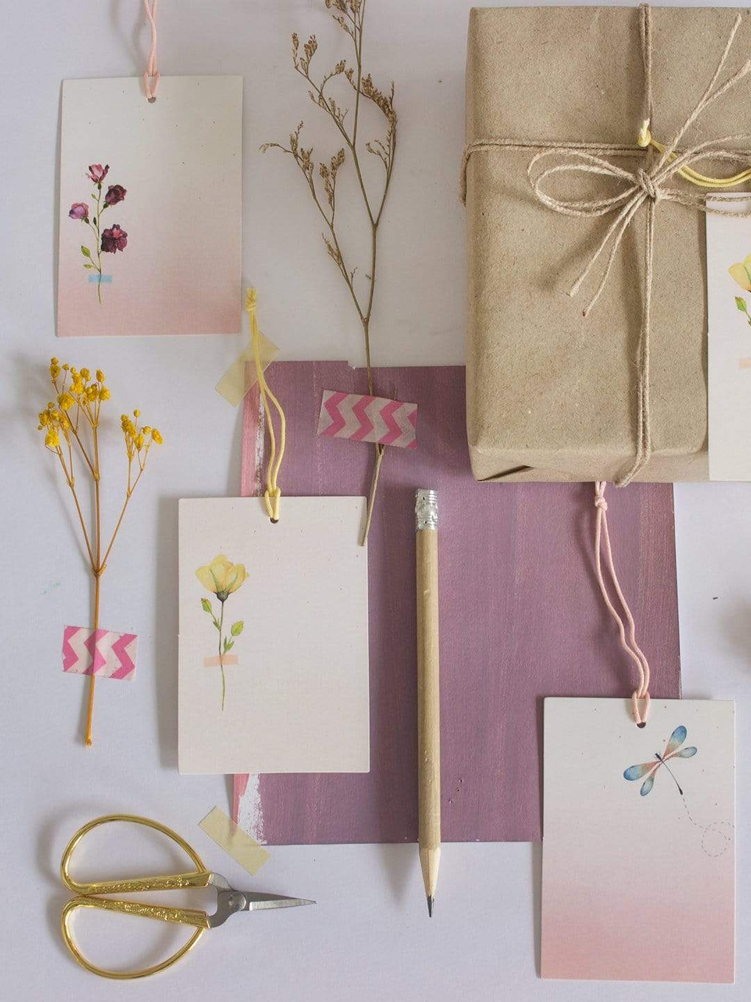 Pressed Flower Tags-raspberry - Set Of 6
