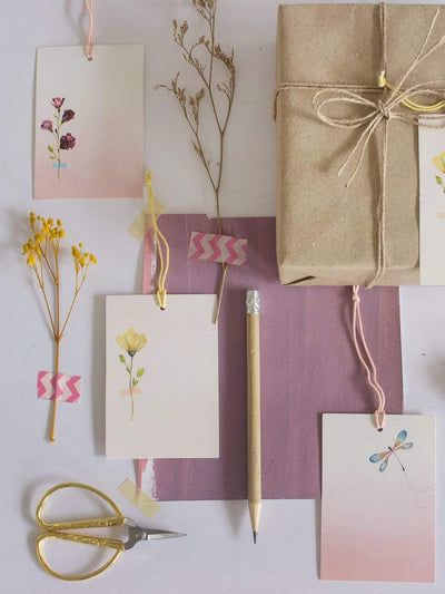 Pressed Flower Tags-raspberry - Set Of 6