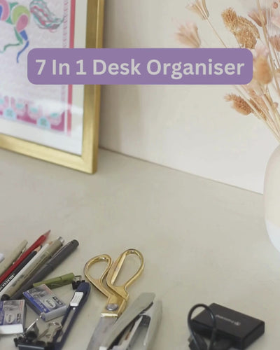 Pearlised Paper Leather 7 In 1 Desk Organiser- Blue Meadow