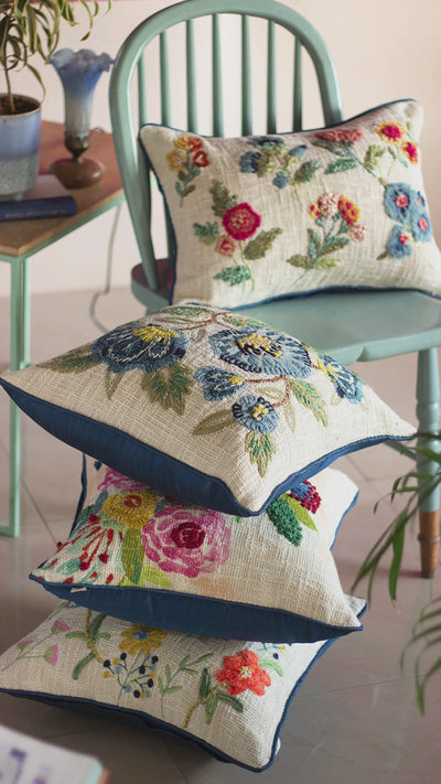 In Full Bloom Embroidered Cushion Cover