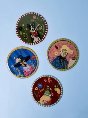 Quirky Crew Metallic Coasters - Set of 4