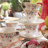 Raindrops And Roses Teacup & Saucer- Set Of 6