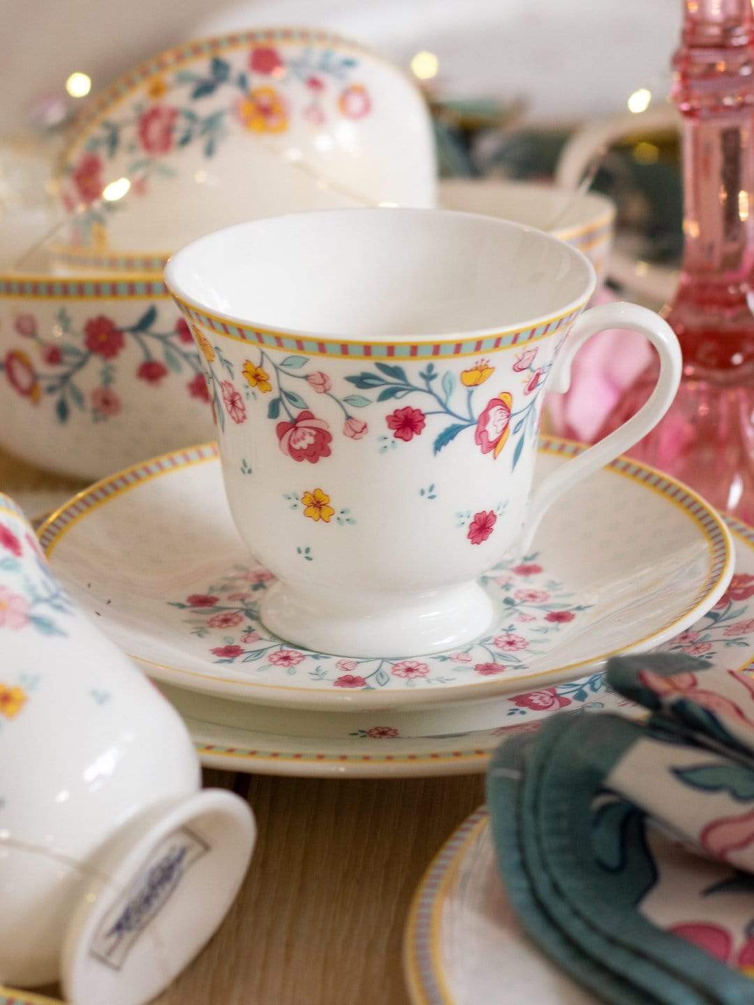 Raindrops And Roses Teacup & Saucer- Set Of 6