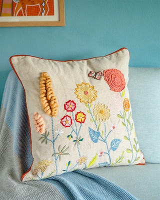 Ranunculus Embroidered Cushion Cover