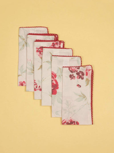 Red Rose Napkin - Set Of 6