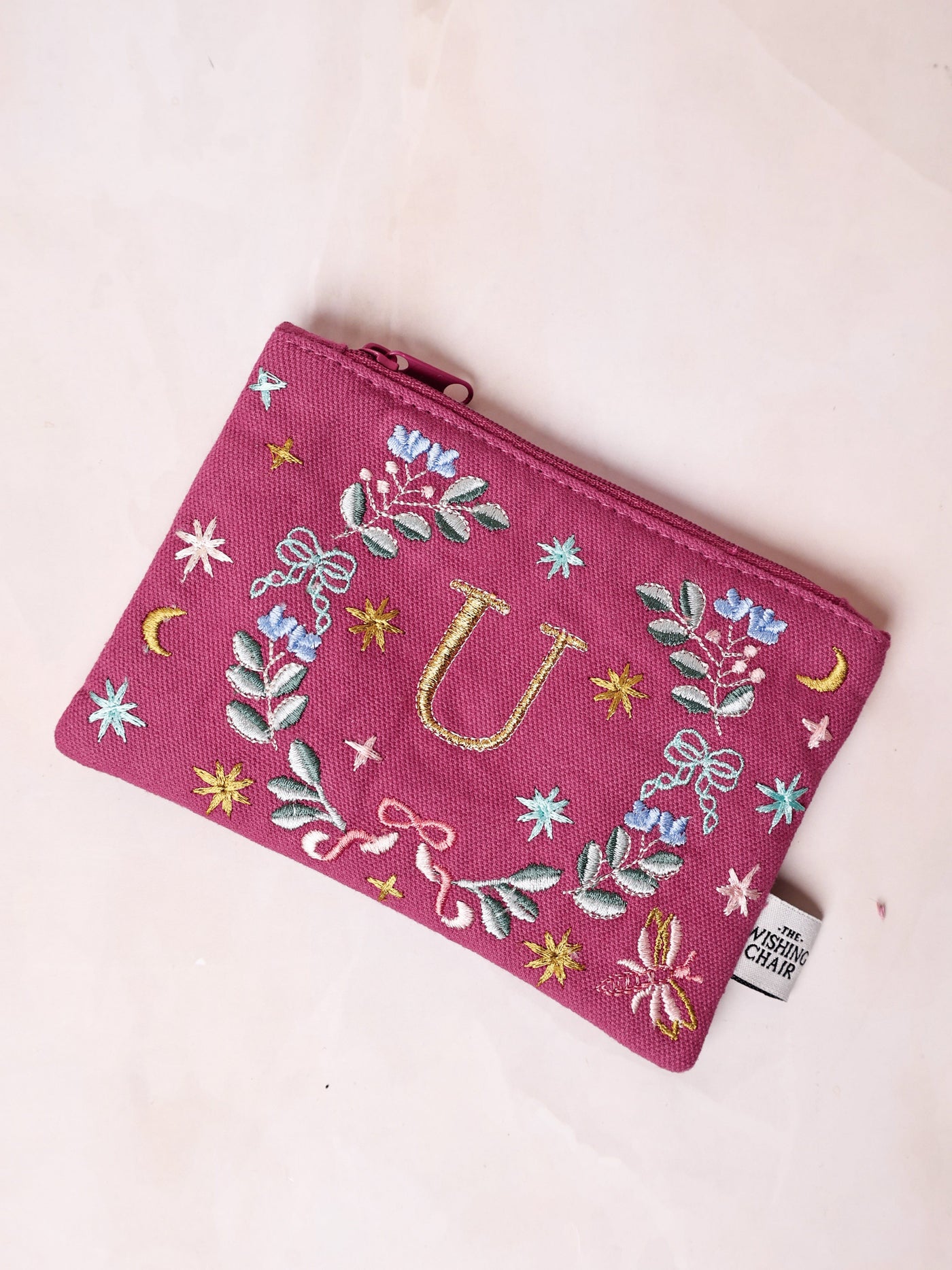 Secret Garden Embroidered Monogram Coin Pouch