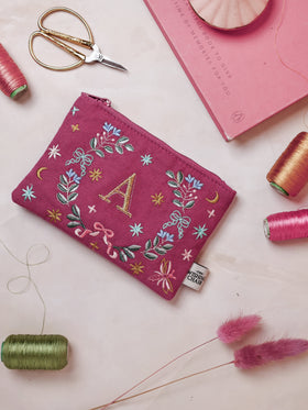 Secret Garden Embroidered Monogram Coin Pouch