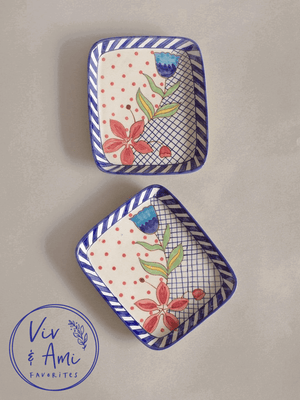 serveware Aiden Hand painted Rectangular Platter - Set Of 2