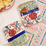 serveware Dance in a Flowerbed Ceramic Square Platters- Set of 2