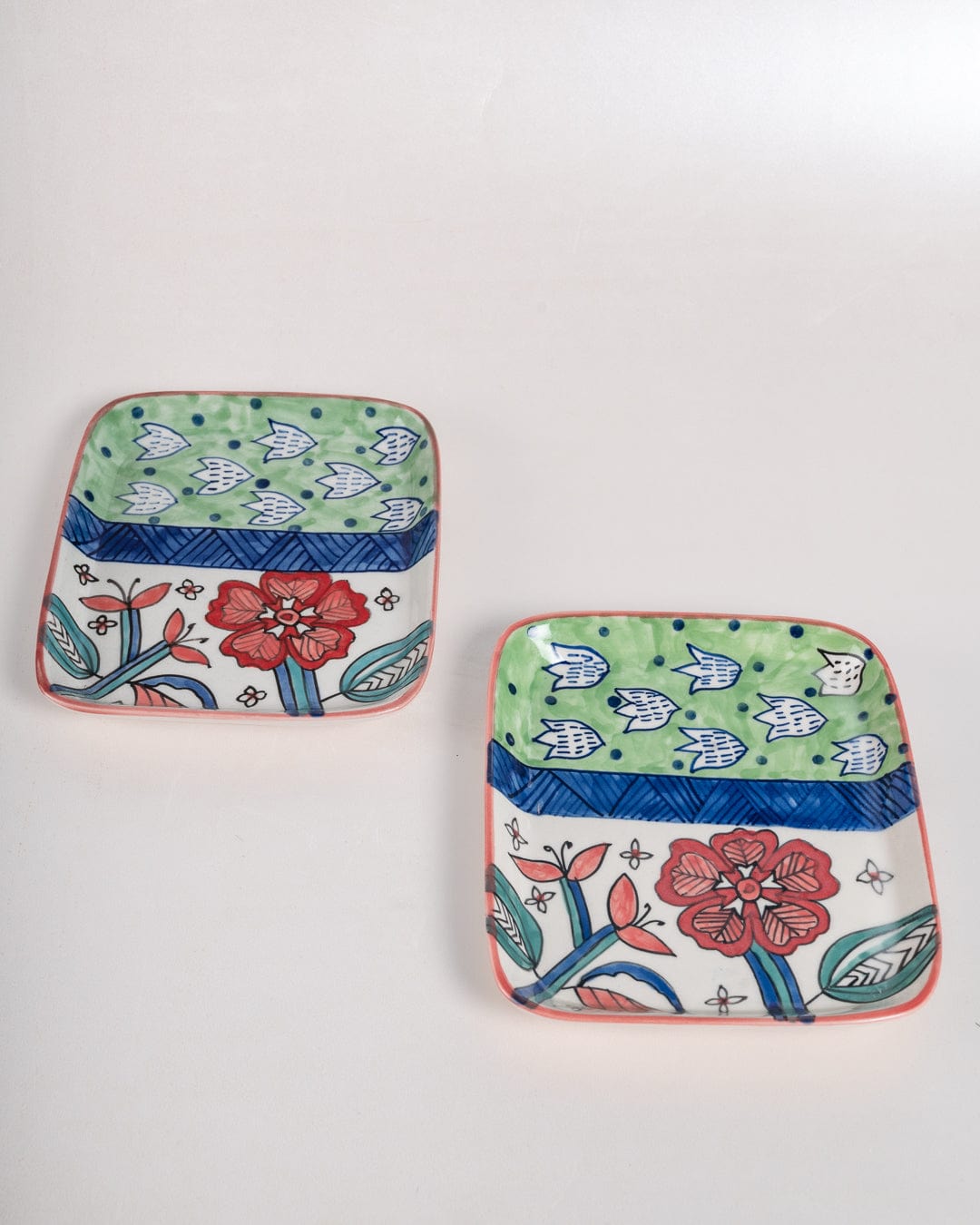 serveware Dance in a Flowerbed Ceramic Square Platters- Set of 2