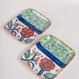 serveware Dance in a Flowerbed Ceramic Square Platters- Set of 2