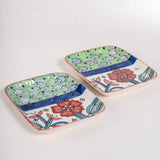 serveware Dance in a Flowerbed Ceramic Square Platters- Set of 2