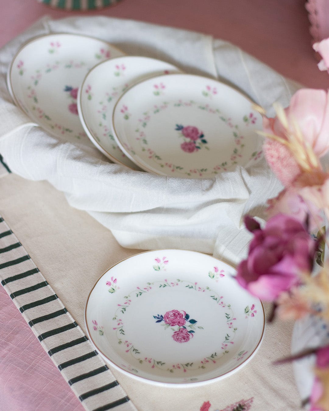 Magique by The Wishing Chair: Portrait of a Rose 5.5" fine china snack plates - Set of 4