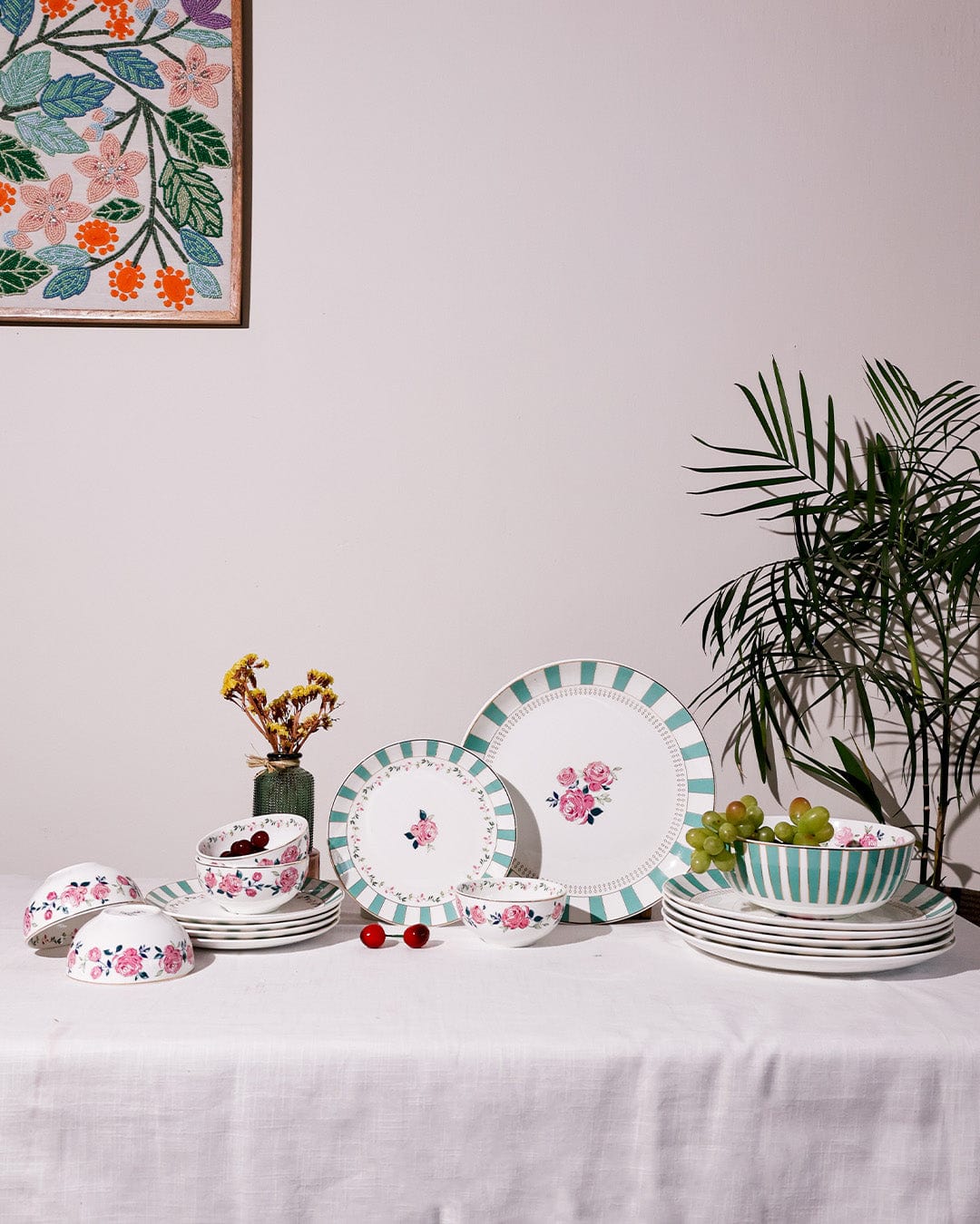 Portrait of a Rose fine china 20-piece dinner set with plates and bowls | The Wishing Chair