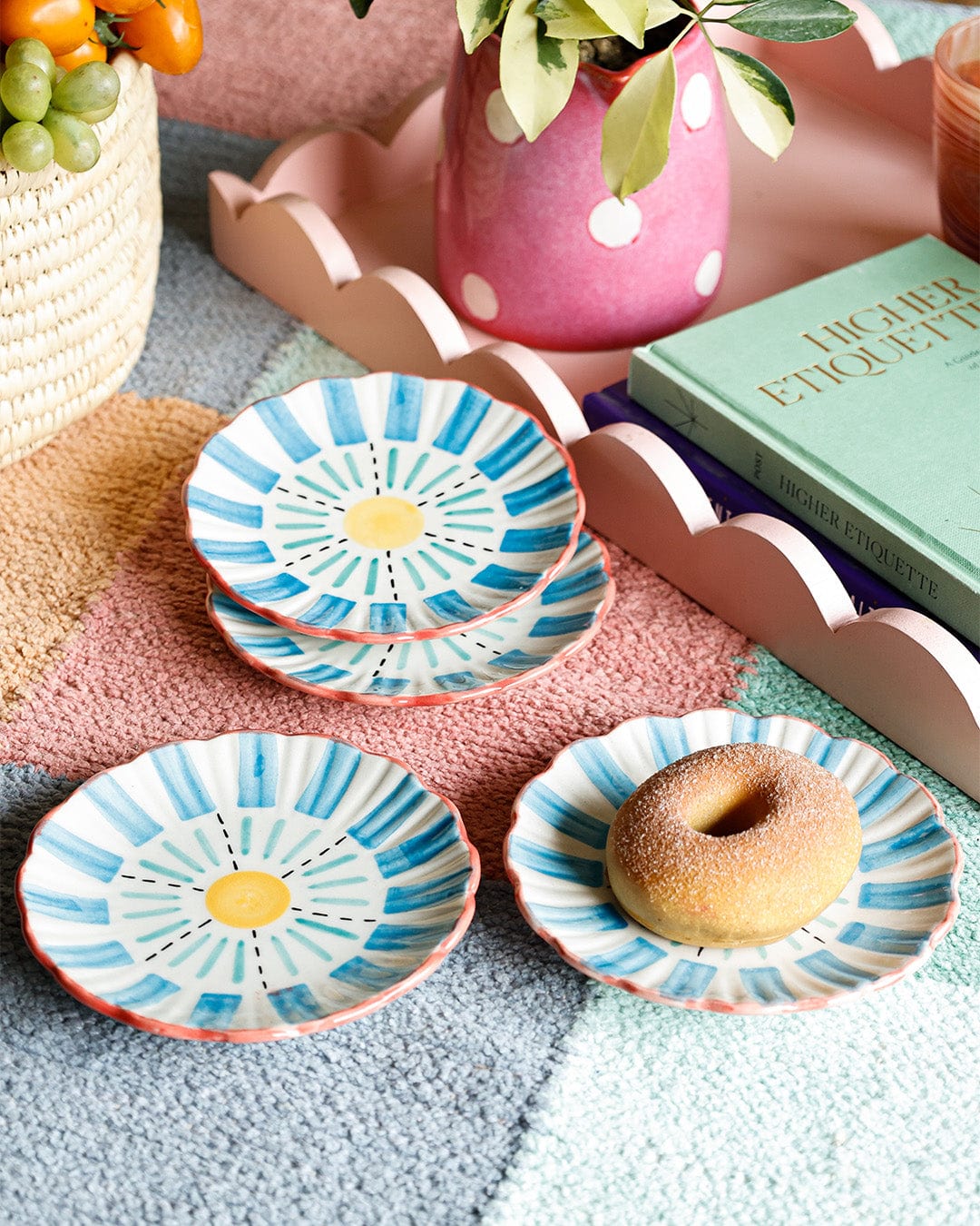 serveware Masquerade Ceramic Blue Snacks Plate Set of 4