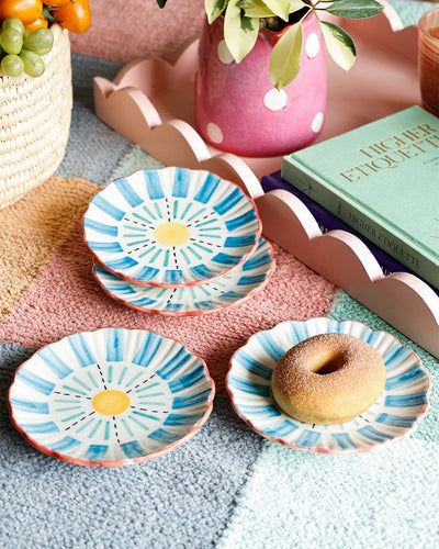 serveware Masquerade Ceramic Blue Snacks Plate Set of 4